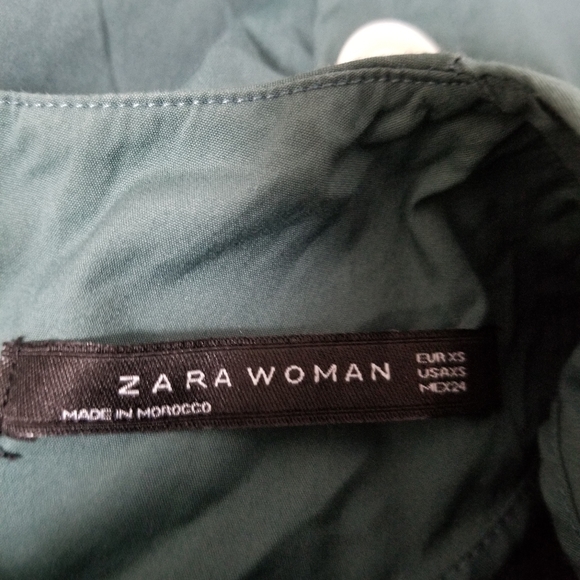 Zara Green Puff Sleeve Button Back Blouse Long Sleeve Cotton Poplin Size XS - Picture 10 of 11